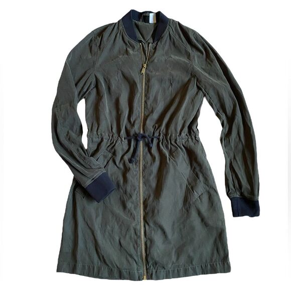 H&M Waist Tie Lightweight Bomber Jacket Women's Size 4 Army Green Military Chic - Picture 13 of 16